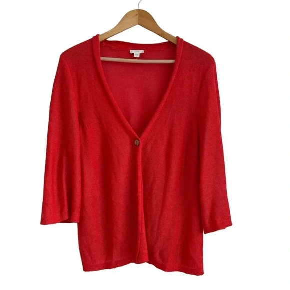 J Jill Large Coral Linen Blend Cardigan Knit Single Button Lightweight - Picture 1 of 7